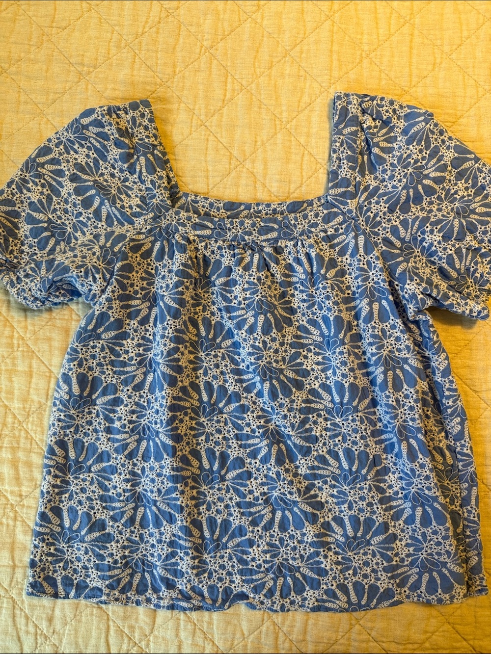 Loft blue embroidered eyelet square neck blouse